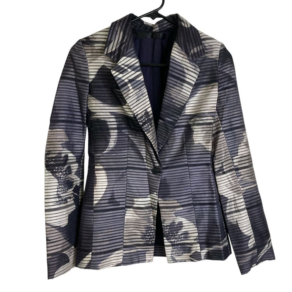 Daniela Corte Silk Blazer Jacket Womens 38 Purple Floral Striped Metallic Career
